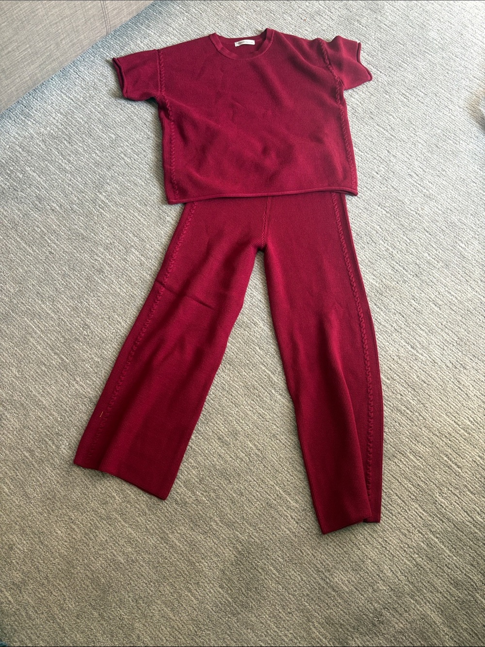 Knit Wide-Leg Pants in Wine Red